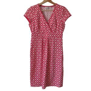 Boden Womens Casual Dress Printed Red Geometric Faux Wrap Summer Sheath US 4